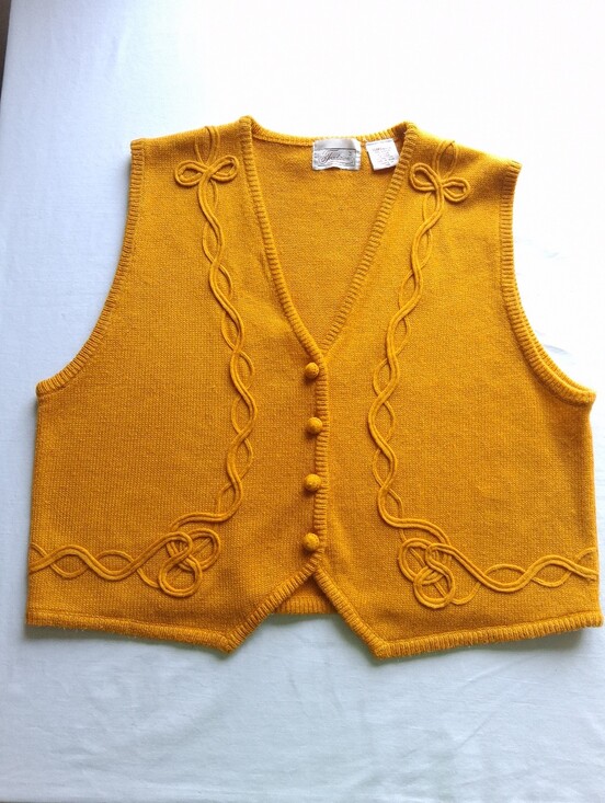 Vintage Sweaters - Vintage Sweater Vest Knit Yellow retro women’s size 12